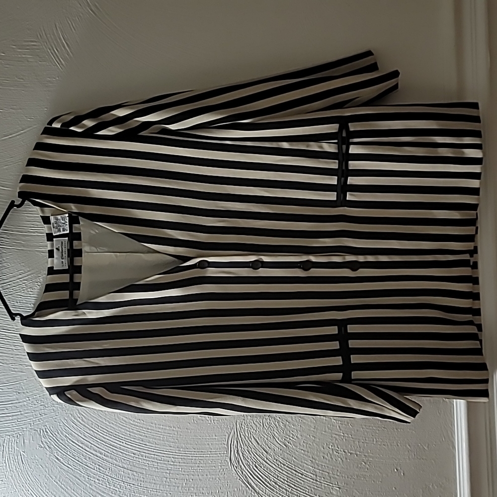 Liz Clairborne stripe blazer jacket black cream size: 12P